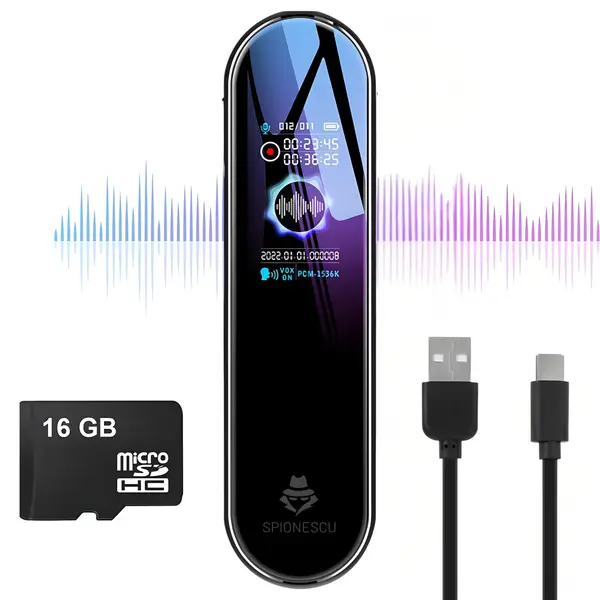 RESIGILAT - Reportofon digital profesional cu activare vocala, Q53, baterie 2300 mAh, inregistrare PCM 1536 kbps, MP3 player, parola la pornire, USB-C, compatibil Android si Mac, negru - 8 GB