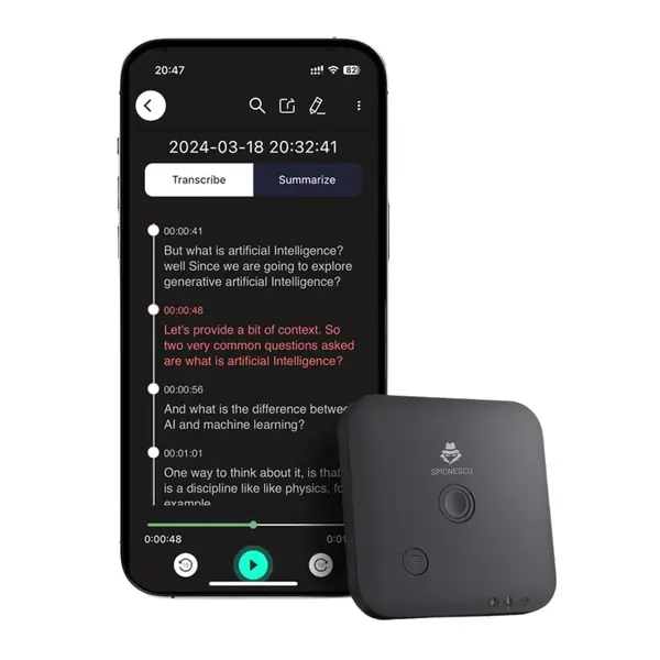 RESIGILAT - Reportofon inteligent AI 64 GB, ChatGPT transcriere automata si rezumate, suporta 100 de limbi, capacitate de inregistrare 1000 ore, autonomie 8 ore, control prin aplicatie, magnetic