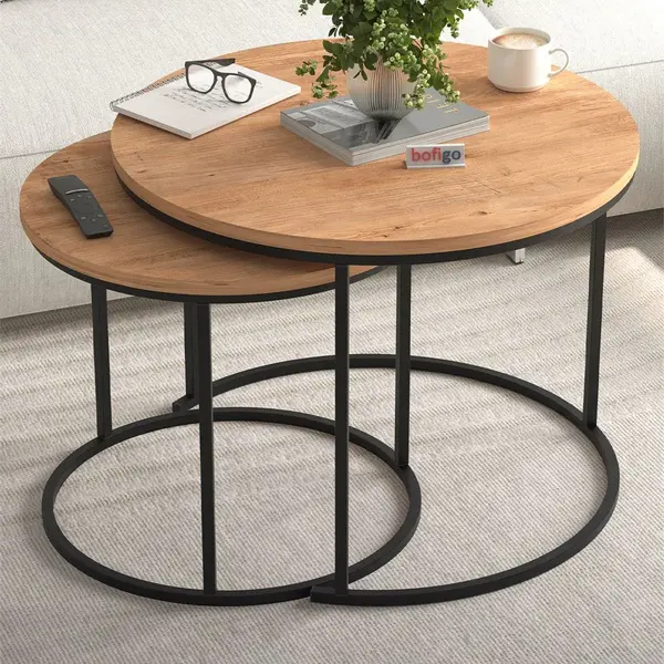 RESIGILAT - Set 2 Masute Suprapuse pentru Living, Masute de Cafea si Laterale cu Cadru Metalic