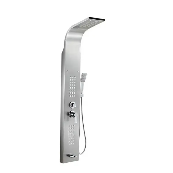RESIGILAT - Set dus cu cap rectangular si baterie termostatata din inox, montaj pe perete, culori argintiu si auriu