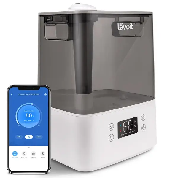 - Resigilat! Umidificator de aer LEVOIT Classic 300S, Rezervor 6L, Super Silentios, Aplicatie Smart, Senzor Umiditate, Functie AUTO, Aromaterapie, Autonomie 60 ore, Gray