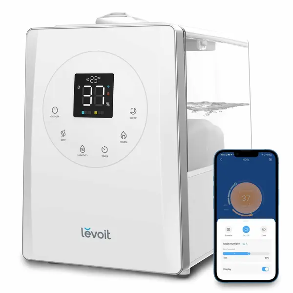 resigilat! umidificator de aer levoit lv600s smart hybrid, wi-fi ultrasonic, rezervor 6l, super silentios, aromaterapie, functie