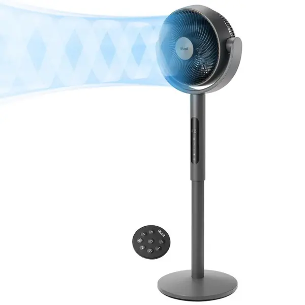 - Resigilat! Ventilator cu picior Levoit, LPF-R432-AEUR, 110.8 cm, 28W, Senzor de Temperatură, 4 Moduri, Oscilație 120 grade, 12 viteze, Siilențios, Negru cu Auriu