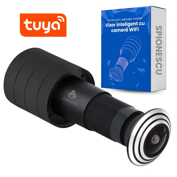 RESIGILAT - Vizor inteligent pentru usa cu camera video 1080P, WiFi 2.4G, detectarea miscarii, audio bidirectional, stocare cloud si card TF, control din aplicatie Tuya Smart, unghi larg 140°