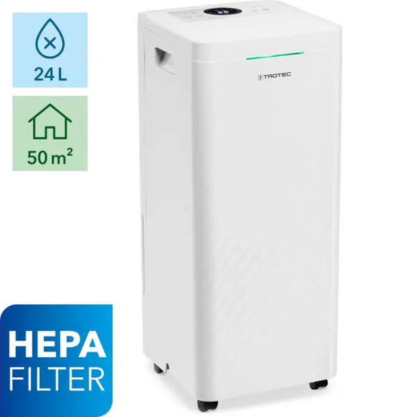 Resiglat - Dezumidificator si Purificator de aer TROTEC TTK 64 HEPA, 24 l/zi, 130 m3/h, Senzor umiditate, Filtru HEPA, Higrostat