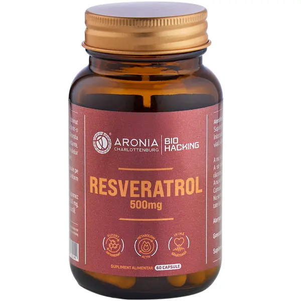 Resveratrol 500 mg — 60 capsule cu beneficii pentru longevitate, sistemul cardiovascular și echilibrul metabolic | Bio Hacking