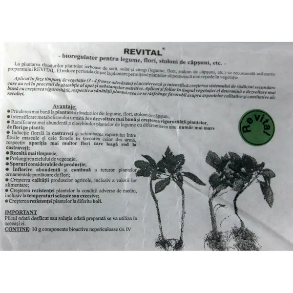 Revital 10 gr, bioregulator pentru legume, flori, capsuni; cresterea radacinilor, plante mai viguroase, productivitate mai mare - Default Title