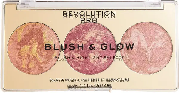 Revolution Pro Paletă trio de fard de obraz și iluminator Blush & Glow Cranberry, 3 buc
