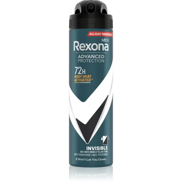 Rexona Men Advanced Protection Invisible antiperspirant împotriva petelor albe și galbene 72 ore pentru bărbați Invisible 150 ml