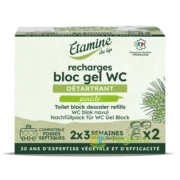 Rezerva 2 Pastile Gel pentru Curatare si Detartrare Toaleta cu Parfum de Pin si Eucalipt 100ml