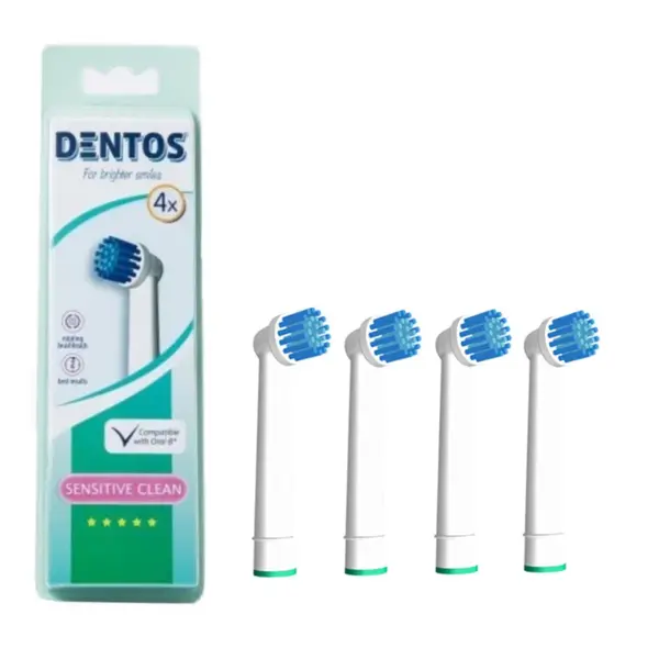 Rezerva compatibila periuta de dinti electrica Oral-B, Dentos Sensitive Clean, 4 bucati, Alb