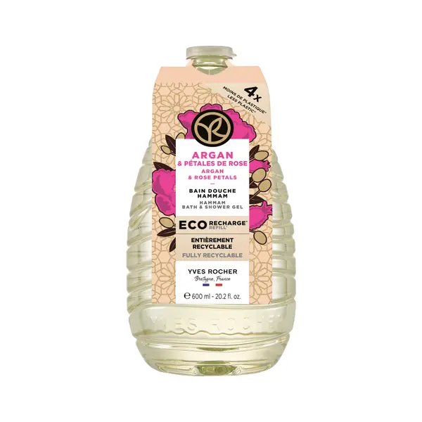 Rezerva gel de dus cu argan si trandafir bio, 600ml, Yves Rocher
