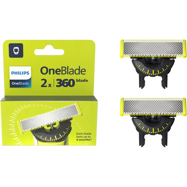 Rezerva PHILIPS OneBlade 360, QP420 50, otel inoxidabil, umed si uscat, kit 2 lame, pentru orice model PHILIPS OneBlade si OneBladePro, Verde