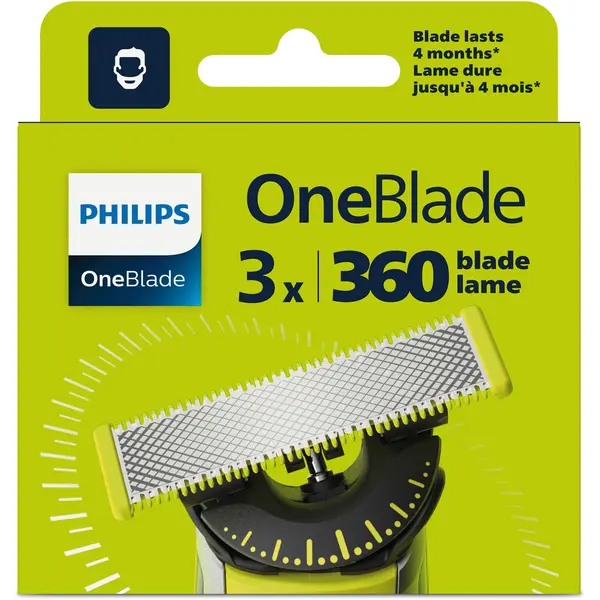 Rezerva PHILIPS OneBlade 360, QP430/50, otel inoxidabil, umed si uscat, kit 3 lame, compatibil cu Philips OneBlade si OneBladePro, Verde