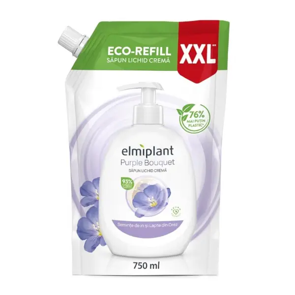 Rezerva Sapun Lichid, Elmiplant, Seminte de In si Lapte din Orez, 750 ml
