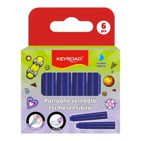 Rezerve cerneala albastra pentru stiloul cu stergere Keyroad,6 bucati set