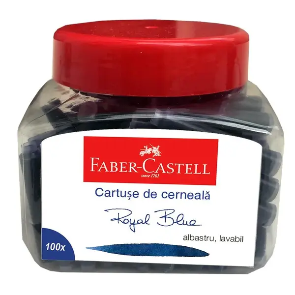 Rezerve stilou mici Faber-Castell cerneala albastra 100 buc/borcan Rezerve stilou mici Faber-Castell cerneala albastra 100 buc/borcan