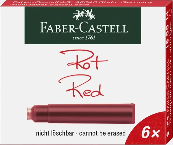 Rezerve stilou mici Faber-Castell cerneala rosie 6 buc/cutie Rezerve stilou mici Faber-Castell cerneala rosie 6 buc/cutie