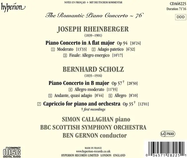 Rheinberger / Scholz - Piano Concertos | Simon Callaghan, BBC Scottish Symphony Orchestra, Ben Gernon