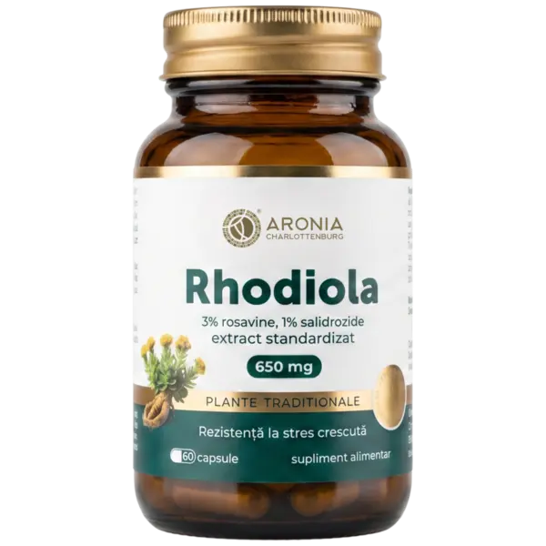Rhodiola 650 mg — 60 capsule cu extract concentrat din rădăcina plantei, care sprijină organismul împotriva stresului, oboselii mentale și epuizării fizice | Plante Tradiționale