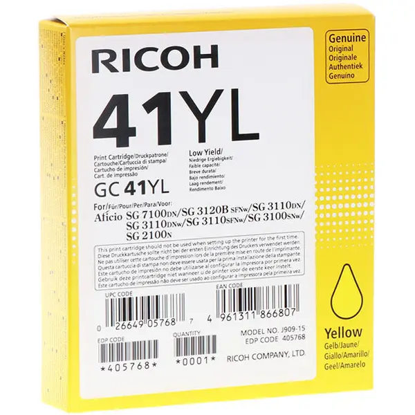 RICOH CARTUS TONER YELLOW 405768 GC-41YL 0,6K ORIGINAL RICOH AFICIO SG 2100N