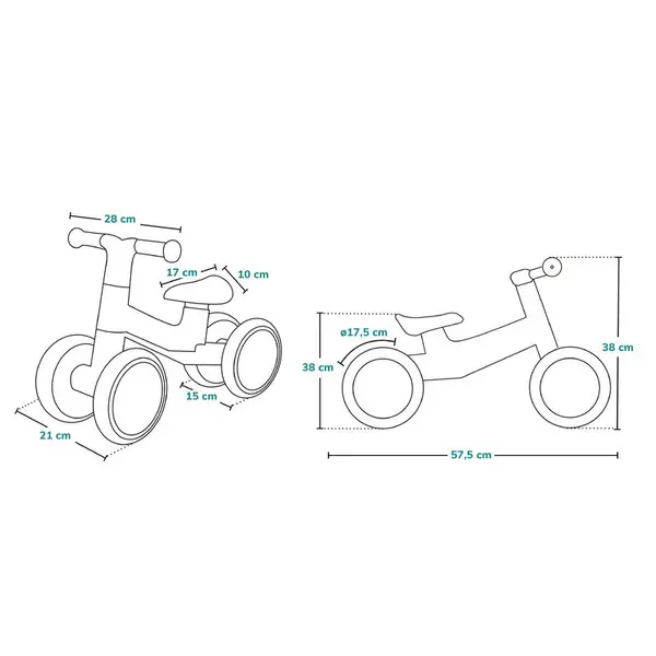 Ride-On copii fara pedale Lionelo Villy Verde turcoaz,de la 12-36 luni,roti din spuma EVA,sistem de blocare a directiei,inaltimea scaunului de la sol 26 cm, greutate maxima admisa 30 kg
