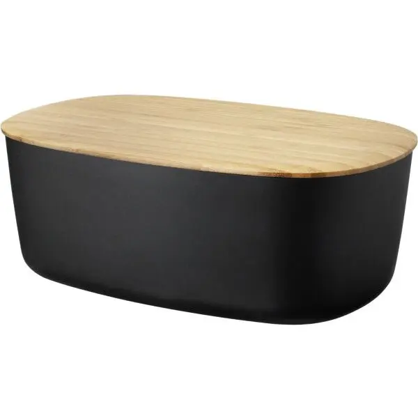RIG-TIG Cutie depozitare paine RIG-TIG BREAD BOX Z00360 - 17006110, Capac din lemn de bambus, Corp din plastic PBT, Capacul poate fi folosit pe post de placa de taiat, L34.5cm, l22.5cm, I13cm, Neagra