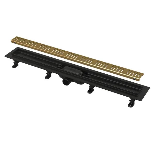Rigola dus iesire laterala cu capac perforat auriu 650 mm Alcadrain APZ10BLACK-650BRASS