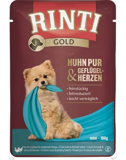 RINTI Chicken Pure&Poultry hearts Mini pliculet mancare caini 100 g pui si inimi pasare