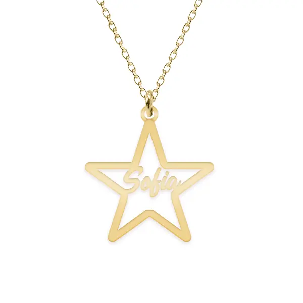 Rita - Colier personalizat stea cu nume decupat din argint 925 placat cu aur galben 24 Karate