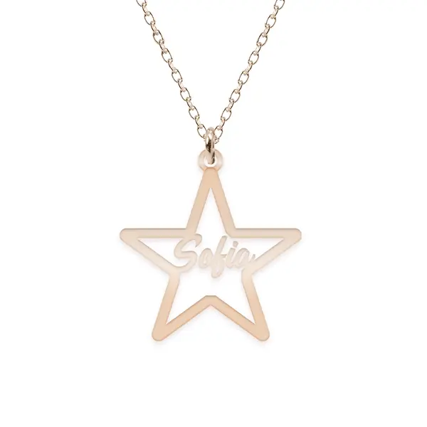 Rita - Colier personalizat stea cu nume decupat din argint 925 placat cu aur roz
