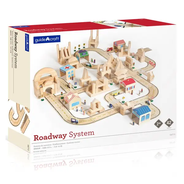 Roadway, traseu auto din lemn, 42 piese, Guidecraft natur