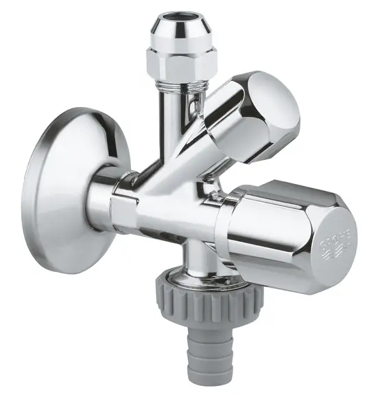 Robinet cu ventil Grohe, angle valve 1/2" x 3/8" x 3/4", crom, 2 iesiri, robinet individual pentru fiecare iesire