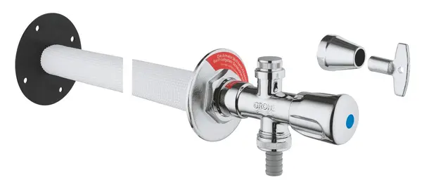 Robinet cu ventil Grohe, Kit For Outside Wall Valve, pt exterior, 1/2" x 1/2" protectie anti-reflux, protectie anti-inghet, crom