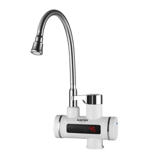 Robinet electric Albatros THERMY FLEX, 3300 W, Temperatura 30-60 C, IPX4, Protectie supraincalzire, ELCB (Alb/Argintiu)