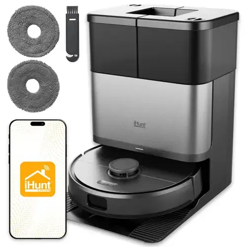Robot aspirare cu mop iHunt BRO Robo Clean V9 Dual-Laser AI, Wi-Fi, 10.000Pa, Statie Auto-Golire 3L, Navigatie LiDAR 360, Recunoastere inteligenta a obstacolelor 3D, Aplicatie iHunt Home, Negru