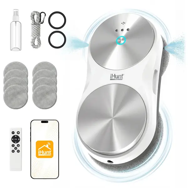 Robot Curatare Geamuri iHunt Smart Window Robot 6 Ultra, Alb, 6000Pa, Rezervor Apa 50ml, Aplicatie iHunt Home, Telecomanda, Baterie Backup 20 Min