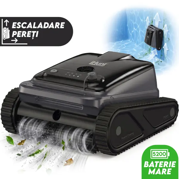 Robot curatare piscina iHunt BRO Robo Pool SUPREME, Triple Motor 110W, Turbo Suction, Curata Podeaua E i Linia Apei, Escaladare Peretii, Giroscop, Senzori Ultrasonici Dubli, Filtrare 180 µm, Fara Fir