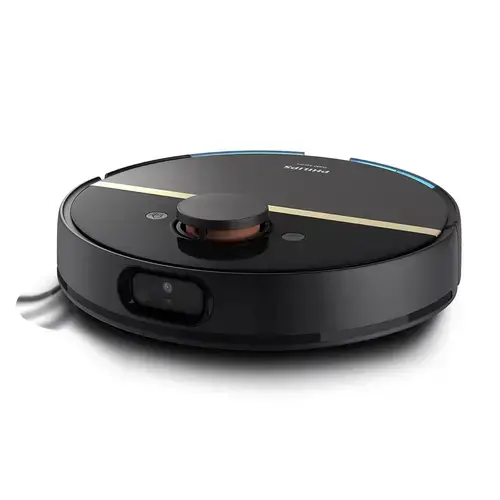 Robot de aspirare Philips Seria 7000 Aqua XU7000/01, aspirator si mop, 5000 Pa, 5200 mAh, autonomie pana la 180 de min, 6 senzori, sac de praf 3L, 5 harti, 4 niveluri: ECO, normal, ridicat, Max, filtru EPA11 lavabil, aplicatie HomeRun (Negru/Auriu)