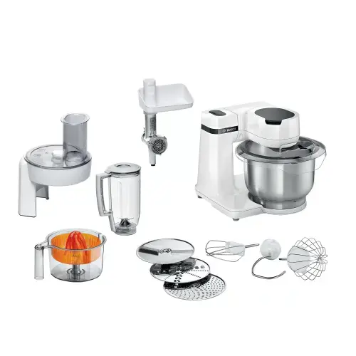 Robot de bucatarie BOSCH Mum Serie 2 MUMS2EW40, 3.8l, blender 1.25l, Masina de tocat carne, 700 W, 4 trepte viteza, alb