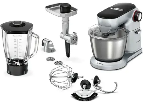 Robot de bucatarie Bosch MUM9B34S27, 1500 W, 5.5 l, Masina de tocat, Senzor SmartDough, 3D PlanetaryMixing (Argintiu)