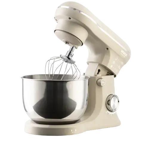 Robot de bucatarie mixer planetar VIVAX RM-41500S, 1500 W, 10 viteze + Turbo Pulse, doua boluri inox 5L + 4L, tel pentru frisca, tel pentru creme, carlig pentru aluat, capac anti-stropire cu orificiu alimentare, constructie din inox si plastic (Bej)