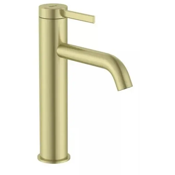 Roca Baterie lavoar Roca, Gama Ona A5A3C9EVA0, monocomanda, marime L, levier metalic, cartus ceramic, set evacuare push to open, brushed brass, alama mat
