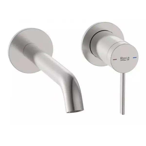 Roca Baterie lavoar Roca, Gama Ona, montare pe perete, monocomanda, levier metalic, cartus ceramic, fara set evacuare, necesita corp instalare, Crom mat