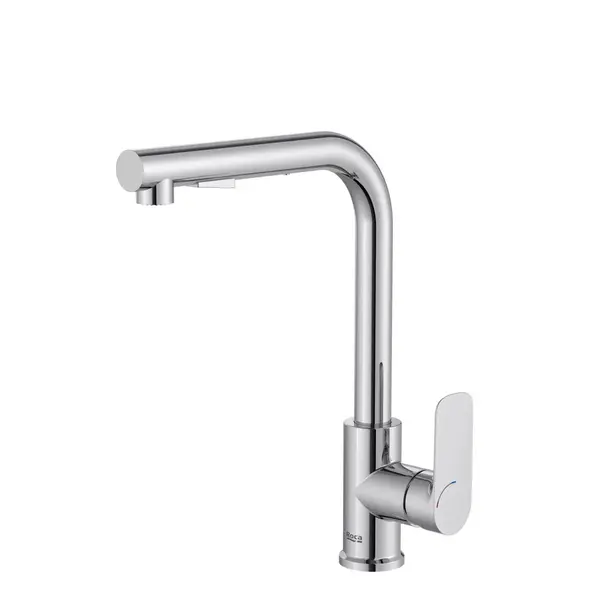 Roca Baterie sanitara bucatarie Roca, Gama Cala, pipa inalta, tip L, monocomanda, pivotanta, dus extractabil, 2 functii, crom