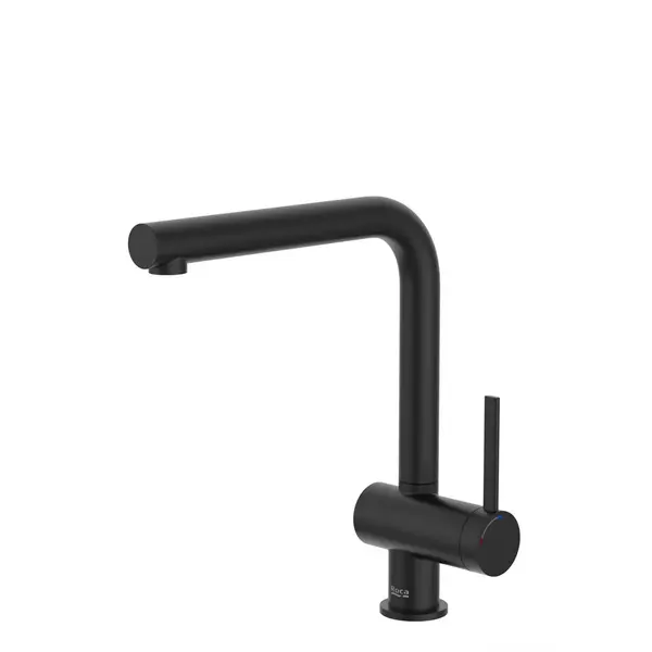 Roca Baterie sanitara bucatarie Roca, Gama Ona, pipa inalta, tip L, monocomanda, pivotanta, cartus ceramic, negru