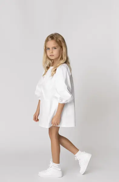 Rochie alba casual din poplin pentru fete - Mimy