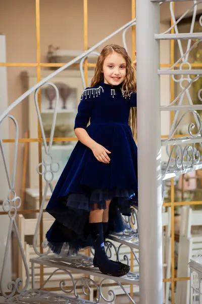 Rochie albastra eleganta cu trena din catifea pentru fete - 4-5 ani - LIVRARE 24H