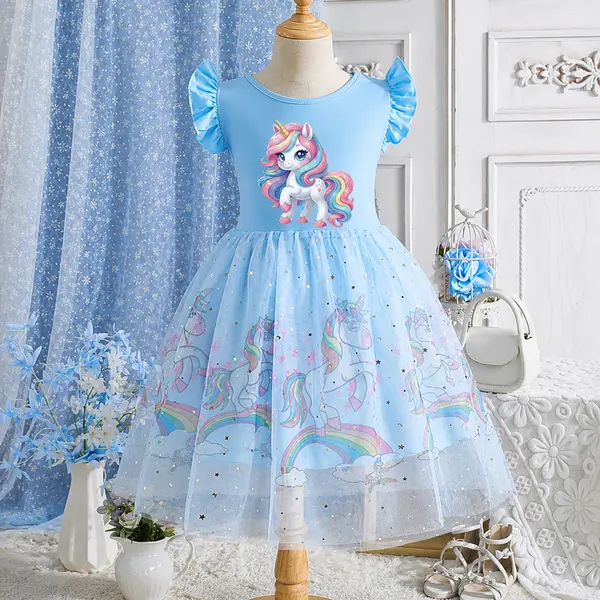 Rochie Albastră Fetite cu Unicorni Beatrice - 2-3 ani