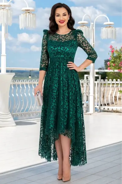 Rochie asimetrica de ocazie verde Francesca cu model din catifea